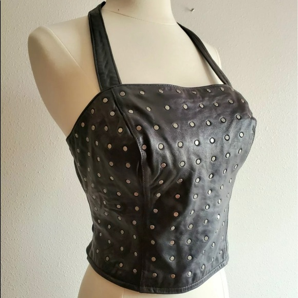 HARLEY DAVIDSON LEATHER STUDDED HALTER BUSTIER - Picture 4 of 12